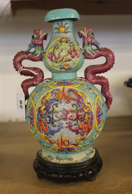 Chinese double gourd vase on stand